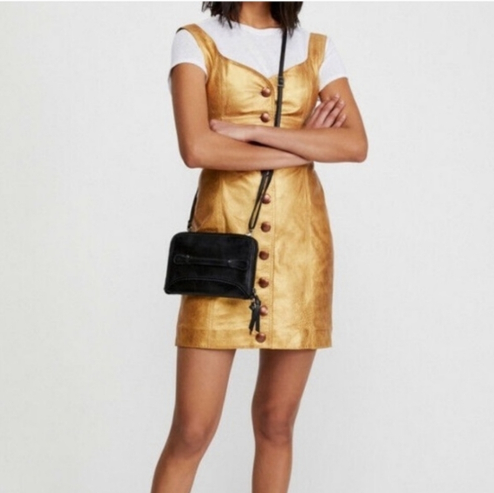 Gold leather mini dress